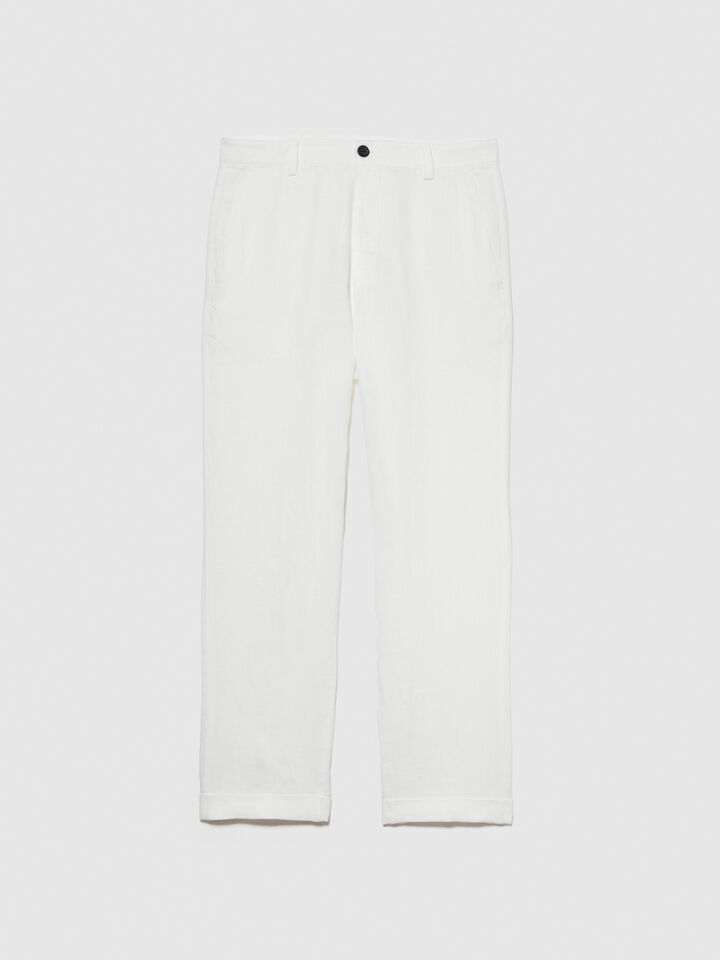 Regular fit trousers in 100% linen - men's regular fit trousers - White | Sisley image number 6